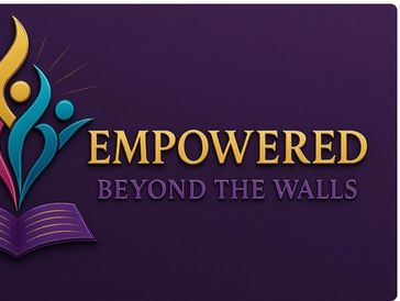 Logo with colorful abstract people and book, text 'EMPOWERED BEYOND THE WALLS'.