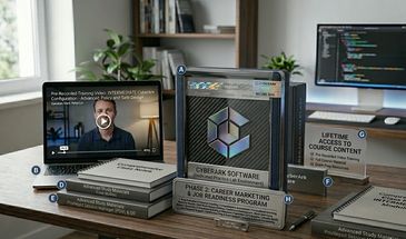 CyberArk training setup with laptop, study materials, and lifetime course access.