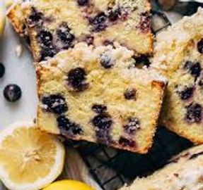 Slices of blueberry lemon cake.