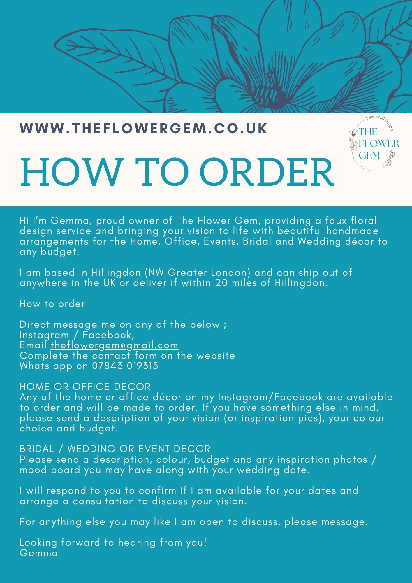 Informative guide on how to order handmade faux floral designs from The Flower Gem.