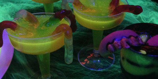 Glow In the dark Jello cup made with Food Glow Liquid Mix 