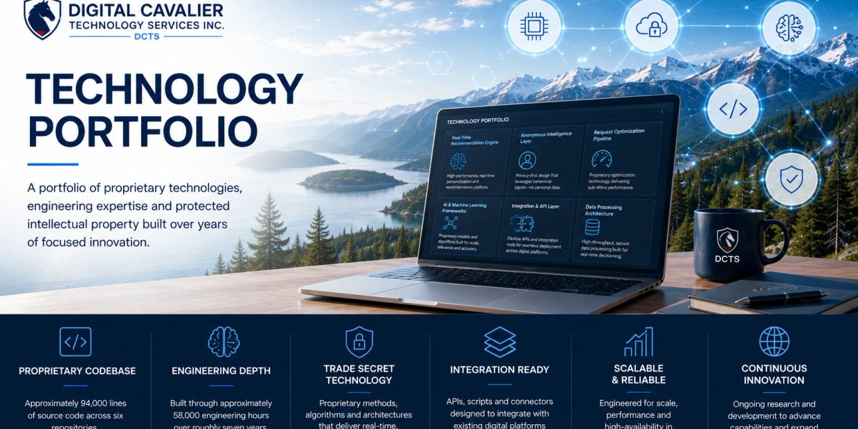 Technology portfolio showcasing proprietary technologies by Digital Cavalier.