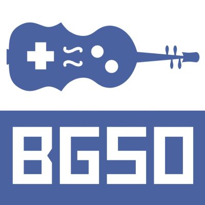 Blue logo combining a violin with gaming controls above the letters BGSO.