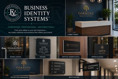 A collage showcasing professional business identity systems and signage for Oakridge Wealth Partners.