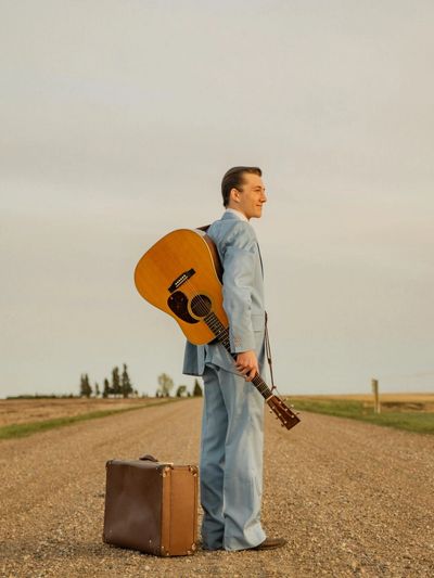 A portrait of Saskatchewan country music artist Jake Vaadeland, taken from his Album entitled, "Retr