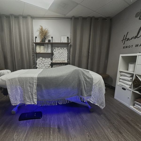 Massage table with blue ambiance