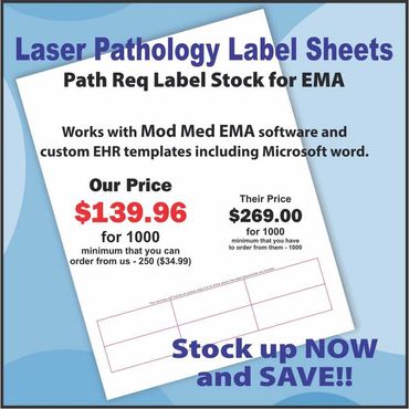 EMA Path Label Sheets, MOD Med, Laser Pathology labels, Path Req labels for EMA