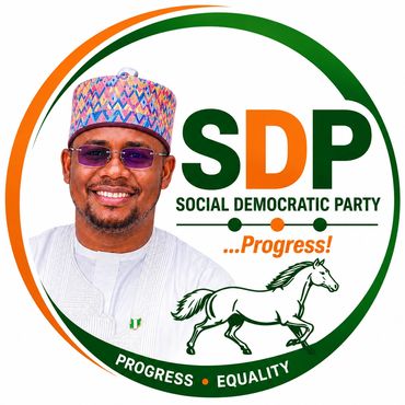 Logo of Social Democratic Party with a smiling man and a running horse.