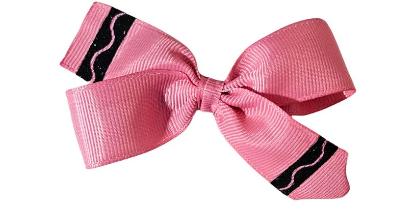 Pink ribbon bow with black accents.