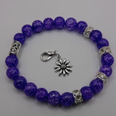 Beautiful Purple Cracked Quartz Gemstone Bracelet with Silvery Bling!