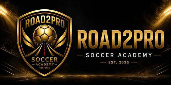 Gold and black logo for Road2Pro Soccer Academy, established 2025.