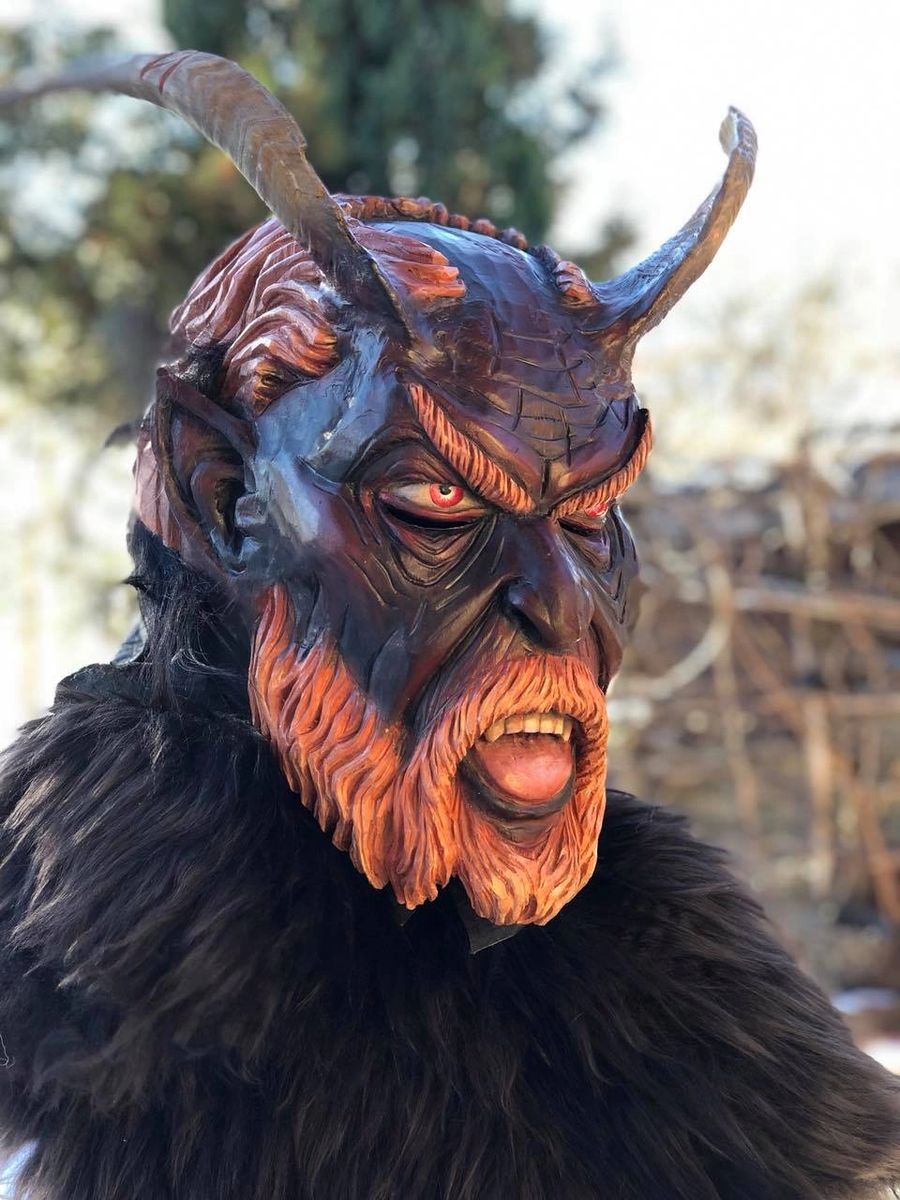 Unique Hand Carved Krampus Mask with Horns From Austria A - Only available  for Pick up
