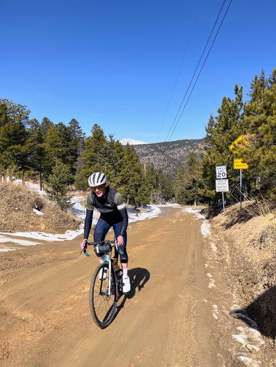Cyclist climbing a dirt hill
