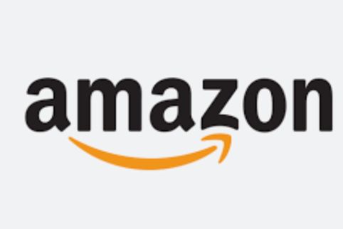 Amazon logo with black text and a yellow arrow.