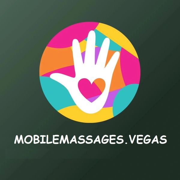 A logo with a white hand and heart for mobile massage services.