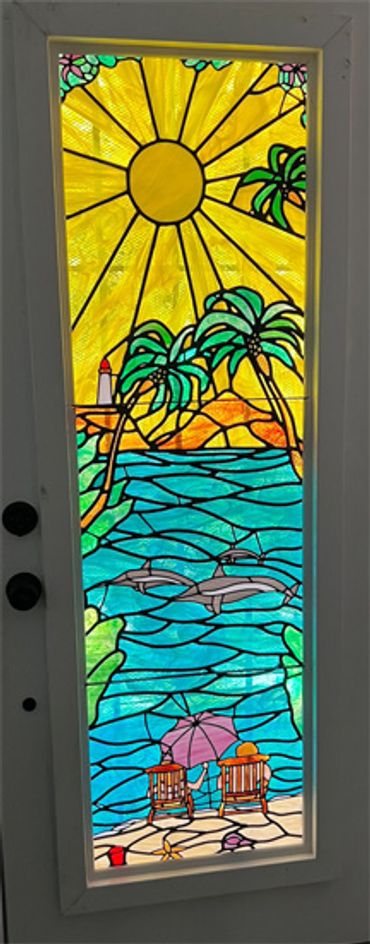 Ocean scene stained glass repair Pierpont