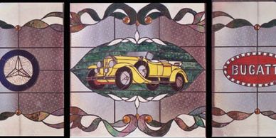 Classic car stained glass window Santa Barbara