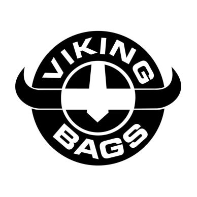 Black and white Viking Bags logo with a helmet and horns.