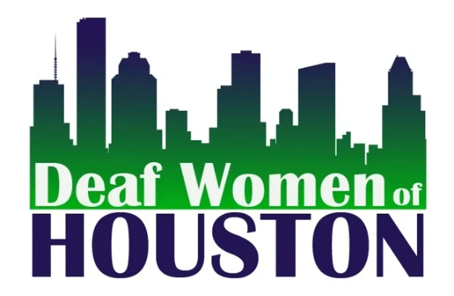 Logo with picture of Houston city skyline and the words Deaf Women Houston on the bottom