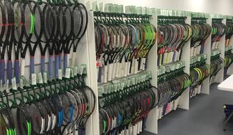 Tennis rackets at Wimbledon in the stringing room

Wilson, Babolat, Head, Yonex
Cheam, Epsom, Surrey