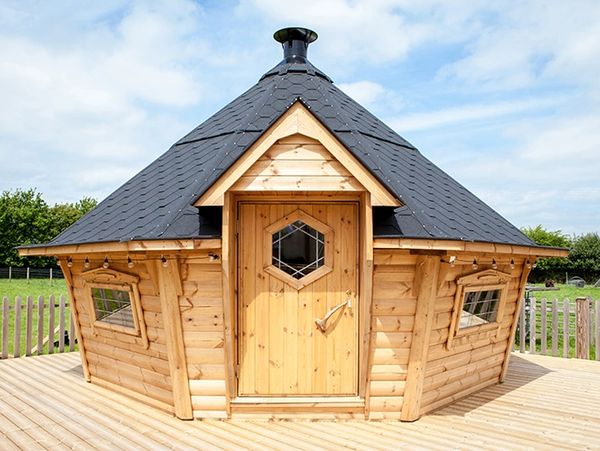 WUBI Cabins 17m2 with Black Shingle Roof. Y Caban Mawr Iawn Extra Large BBQ Cabin