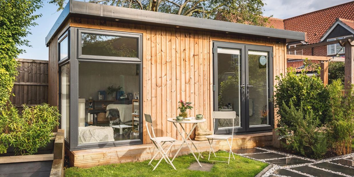 WUBI Cabins and Leisure Redwood Garden Room fitted out as a beauty treatment room