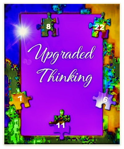 Colorful puzzle pieces surround a purple frame with 'Upgraded Thinking' text.