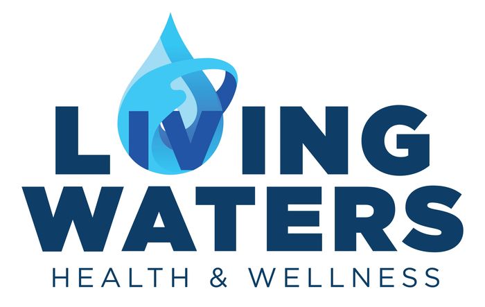 Living Waters Health & Wellness logo with a blue water drop and bold text.