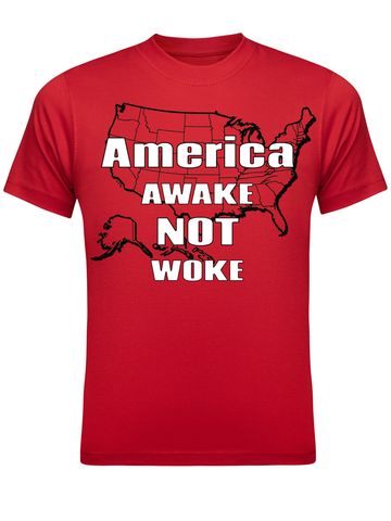 Show your patriotism with our America Awake Not Woke t-shirt. Featuring a bold design with a map of 