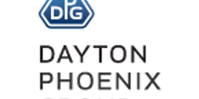 Dayton Phoenix Group logo with blue hexagonal emblem and text.