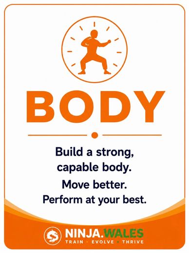 Motivational fitness poster promoting a strong body.