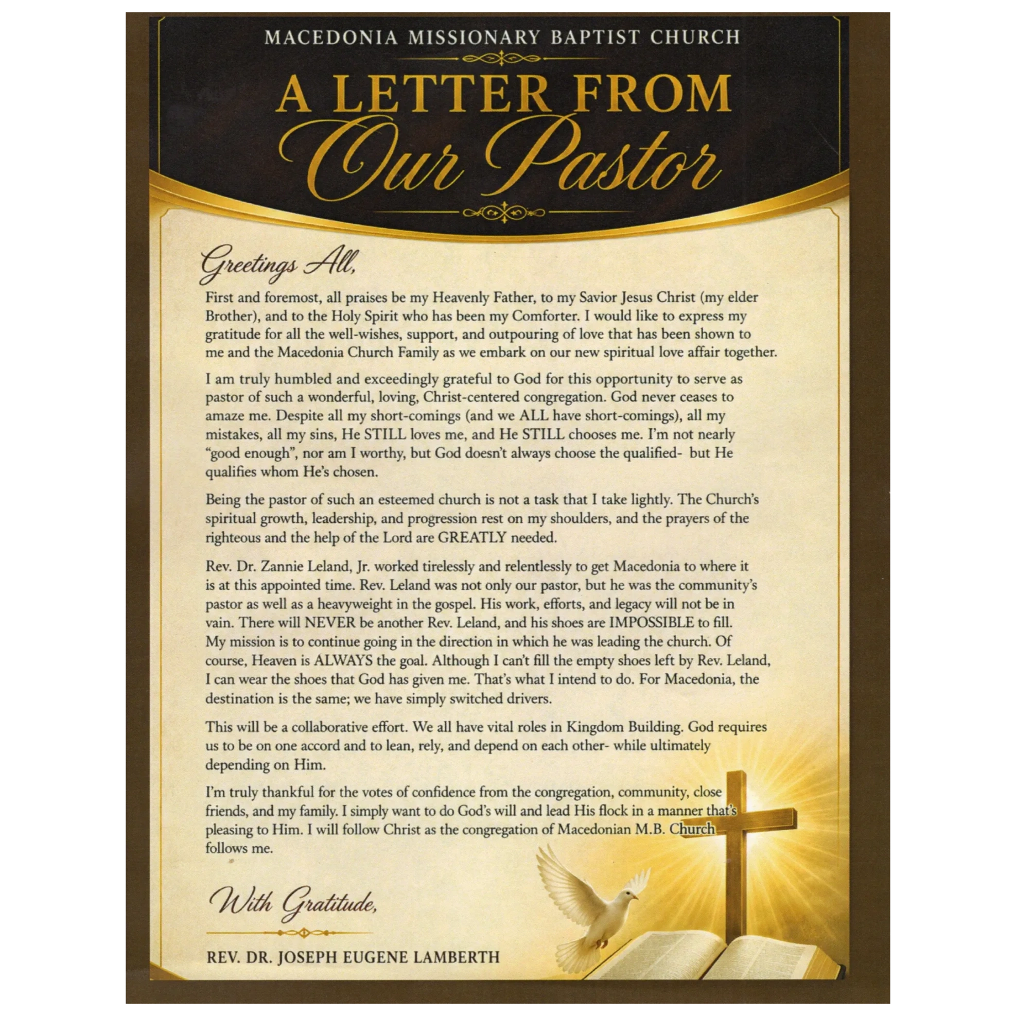 A letter from our Pastor.