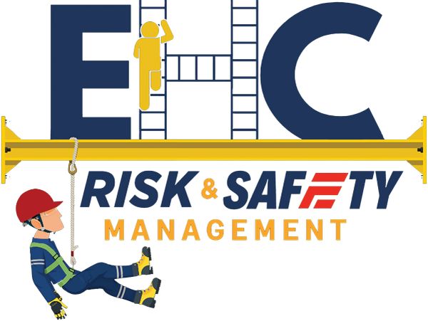 EHC risk and safety management logo with workers and ladder.