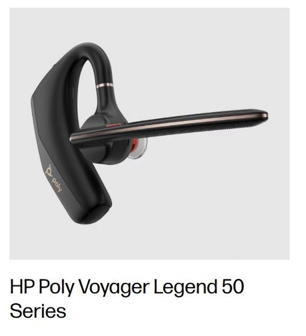 HP Poly Voyager Legend 50 Series Bluetooth headset.