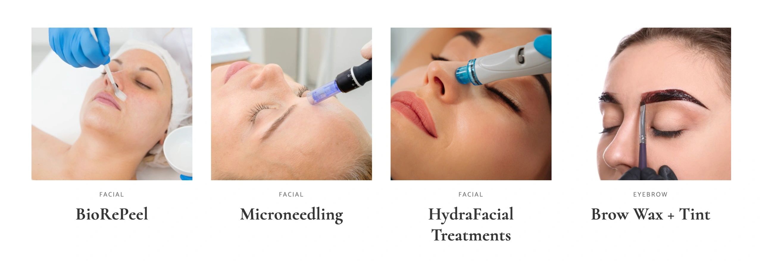Images showing facial and eyebrow beauty treatments.