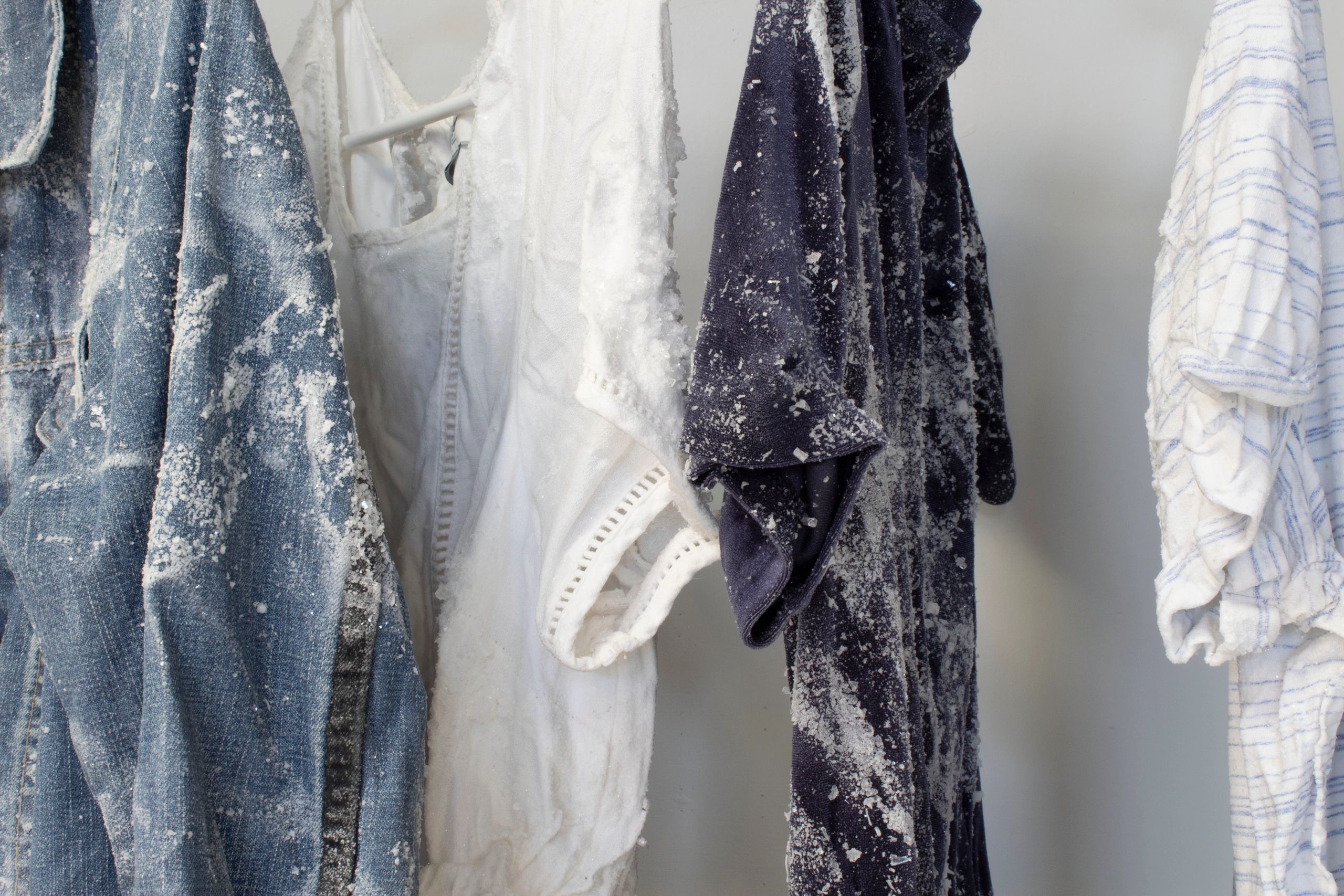 Close up of clothes covered in salt