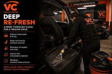 Car valet centre offers deep cleaning service including exterior hand wash and interior shampoo.
