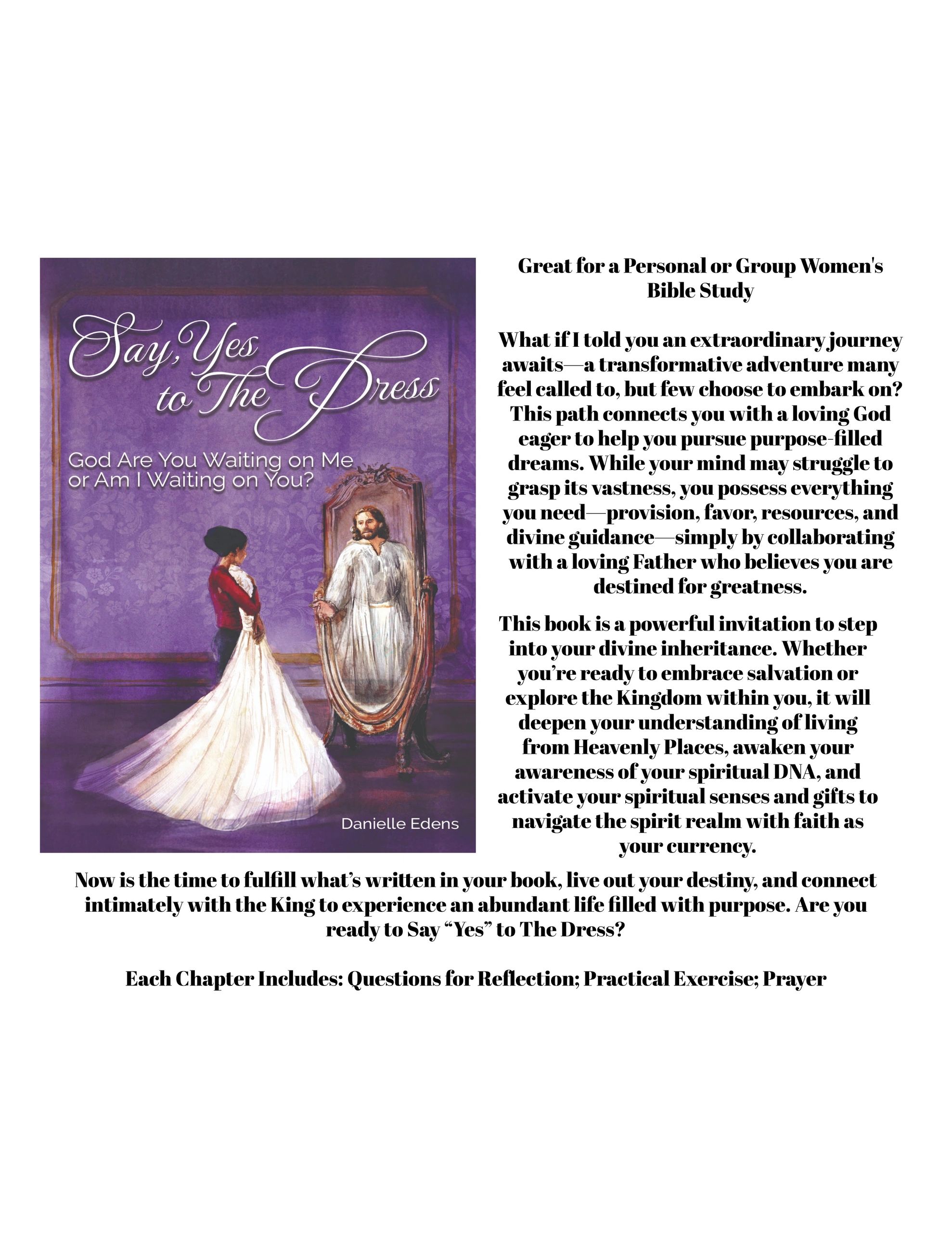 Book cover of 'Say Yes to The Dress' showing a woman with a wedding dress and a reflection of Jesus in the mirror.