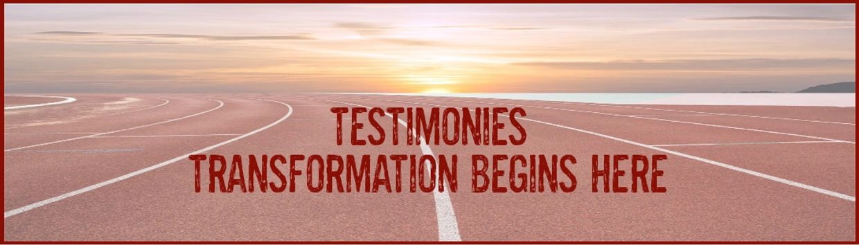 Sunset over a running track with motivational text about transformation.