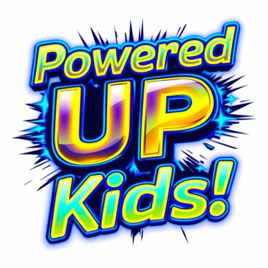 Bright logo saying Powered UP Kids!