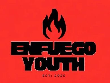 Logo with flame and text 'ENFUEGO YOUTH' on red background.