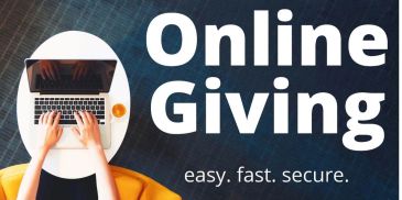 Person typing on laptop promoting online giving as easy, fast, and secure.