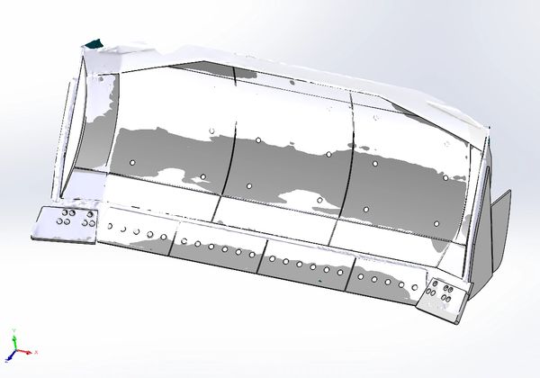 3D CAD model of a mechanical component with multiple panels and bolts.