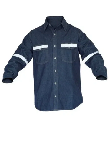 fabricamos Camisas en jean, drill, algodón, con cinta reflectiva con marca logo del cliente Veguza 