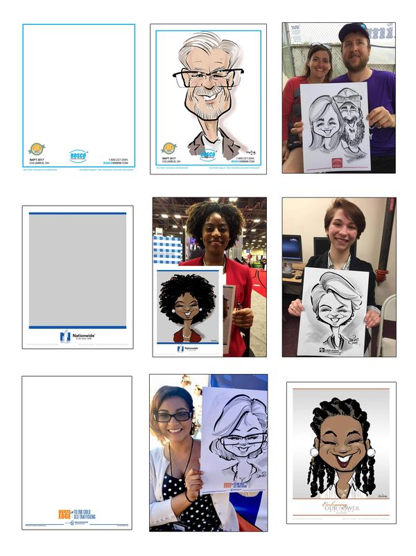 Sample images and examples of corporate branded paper available from Kurt Dreier Caricatures