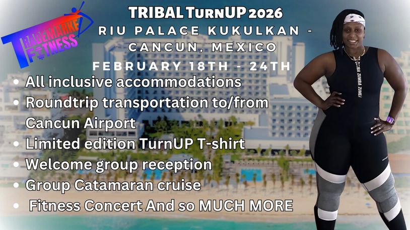 Fitness event TRIBAL TurnUP 2026 in Cancun with inclusive accommodations and activities.