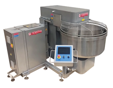 self lifting spiral dough mixer with hydraulic tipping system