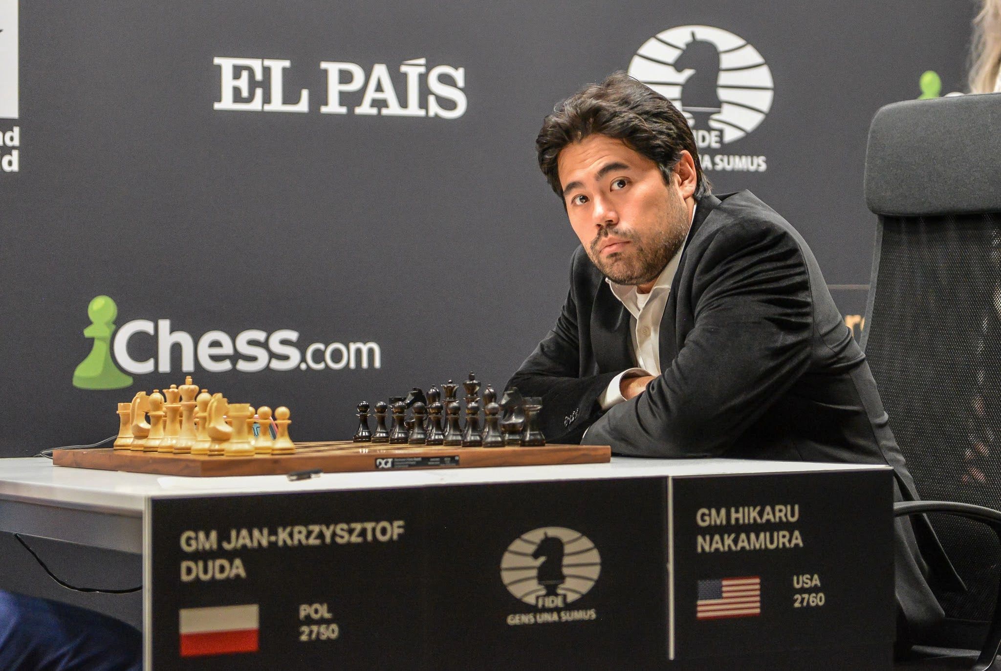 Hikaru Nakamura and Richard Rapport after the first semi-final of