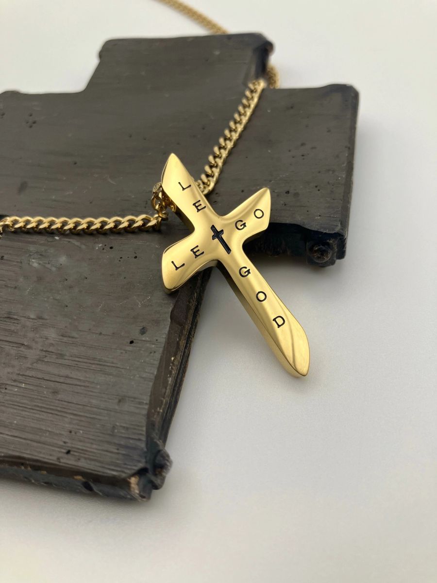 Woman's LET GO, LET GOD small cross necklace.