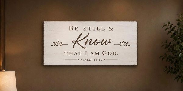 Inspirational wall art with a Bible verse.